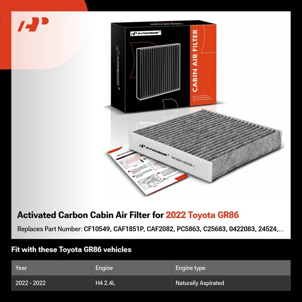 Activated Carbon Cabin Air Filter for 2022 Toyota GR86