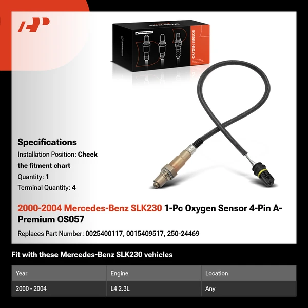 2000-2004 Mercedes-Benz SLK230 1-Pc Oxygen Sensor 4-Pin A-Premium OS057
