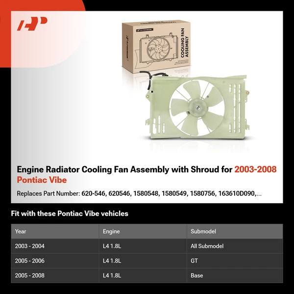 Engine Radiator Cooling Fan Assembly with Shroud for 2003-2008 Pontiac Vibe