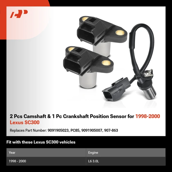 2 Pcs Camshaft & 1 Pc Crankshaft Position Sensor for 1998-2000 Lexus SC300