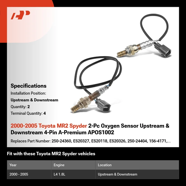 2000-2005 Toyota MR2 Spyder 2-Pc Oxygen Sensor Upstream & Downstream 4-Pin A-Premium APOS1002