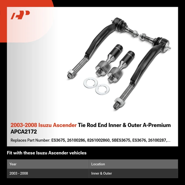 2003-2008 Isuzu Ascender Tie Rod End Inner & Outer A-Premium APCA2172