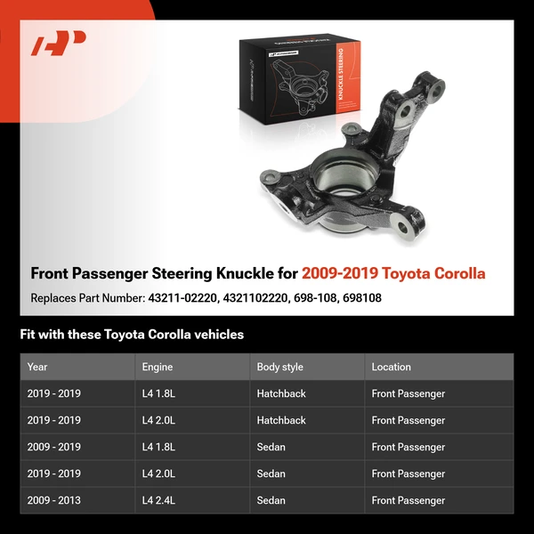Front Passenger Steering Knuckle for 2009-2019 Toyota Corolla