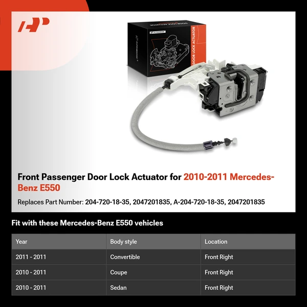 Front Passenger Door Lock Actuator for 2010-2011 Mercedes-Benz E550