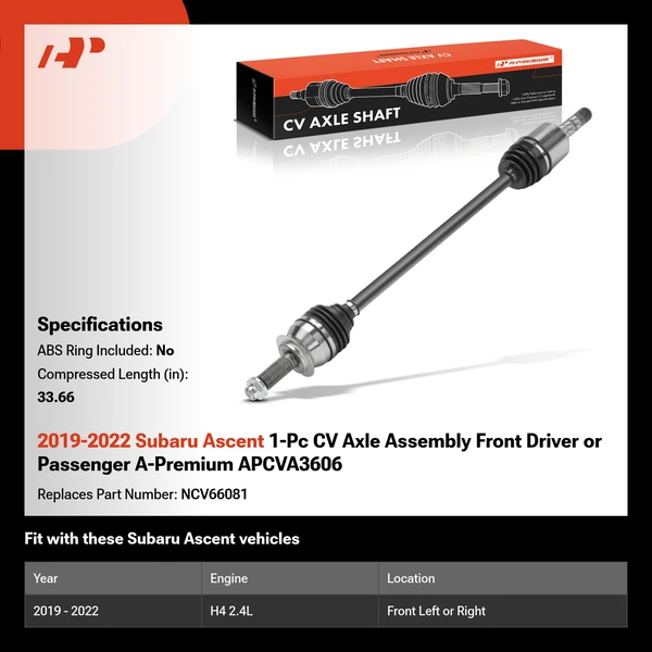 2019-2022 Subaru Ascent 1-Pc CV Axle Assembly Front Driver or Passenger A-Premium APCVA3606