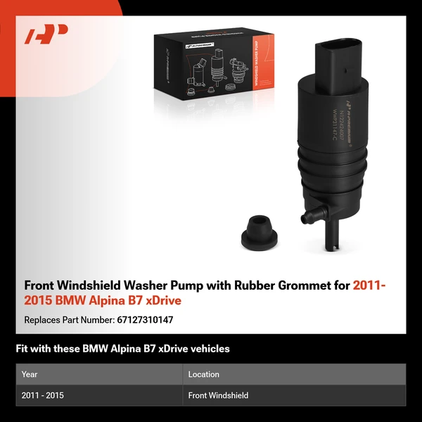 Front Windshield Washer Pump with Rubber Grommet for 2011-2015 BMW Alpina B7 xDrive