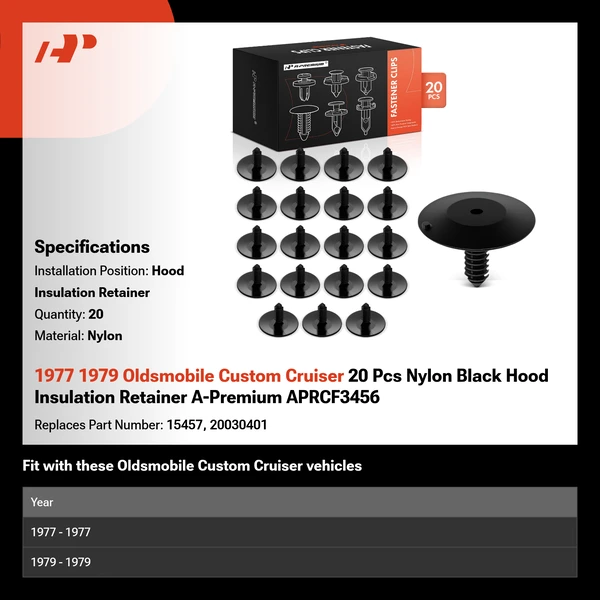 1977 1979 Oldsmobile Custom Cruiser 20 Pcs Nylon Black Hood Insulation Retainer A-Premium APRCF3456