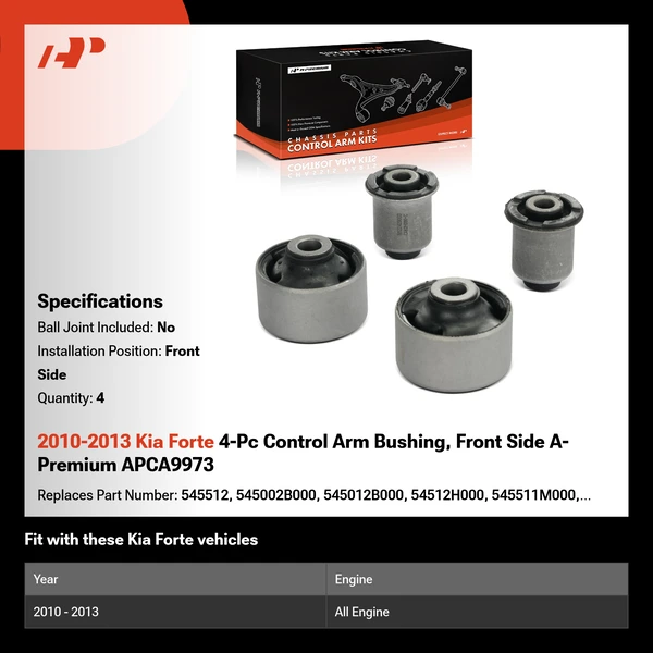 2010-2013 Kia Forte 4-Pc Control Arm Bushing, Front Side A-Premium APCA9973