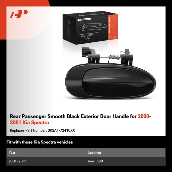 Rear Passenger Smooth Black Exterior Door Handle for 2000-2001 Kia Spectra