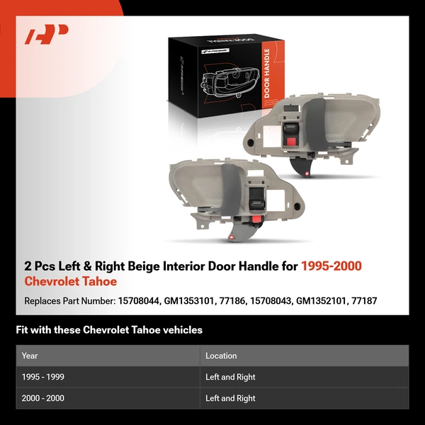 2 Pcs Left & Right Beige Interior Door Handle for 1995-2000 Chevrolet Tahoe