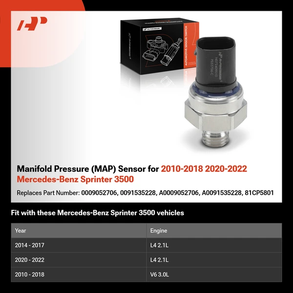 Manifold Pressure (MAP) Sensor for 2010-2018 2020-2022 Mercedes-Benz Sprinter 3500