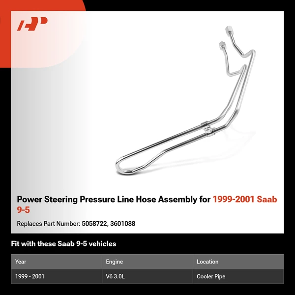 Power Steering Pressure Line Hose Assembly for 1999-2001 Saab 9-5