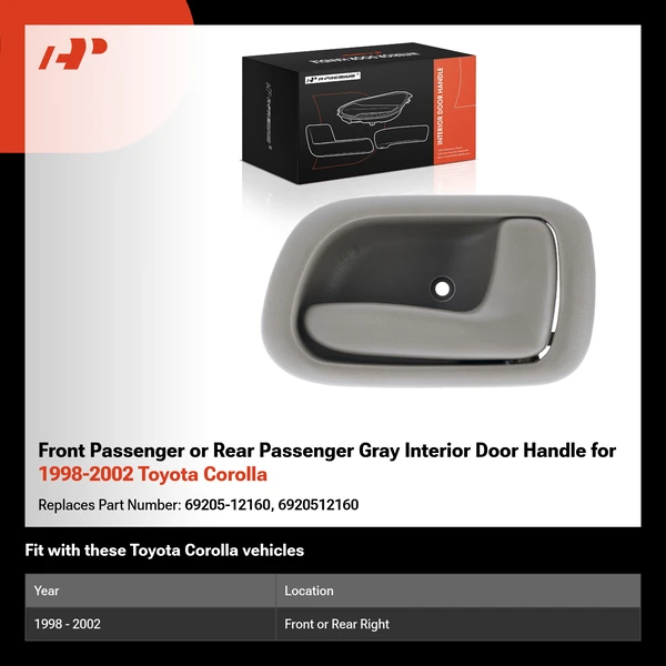 Front Passenger or Rear Passenger Gray Interior Door Handle for 1998-2002 Toyota Corolla
