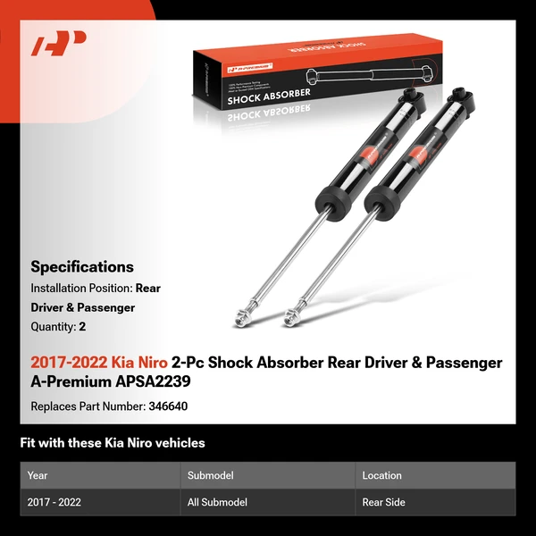 2017-2022 Kia Niro 2-Pc Shock Absorber Rear Driver & Passenger A-Premium APSA2239