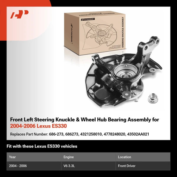 Front Left Steering Knuckle & Wheel Hub Bearing Assembly for 2004-2006 Lexus ES330
