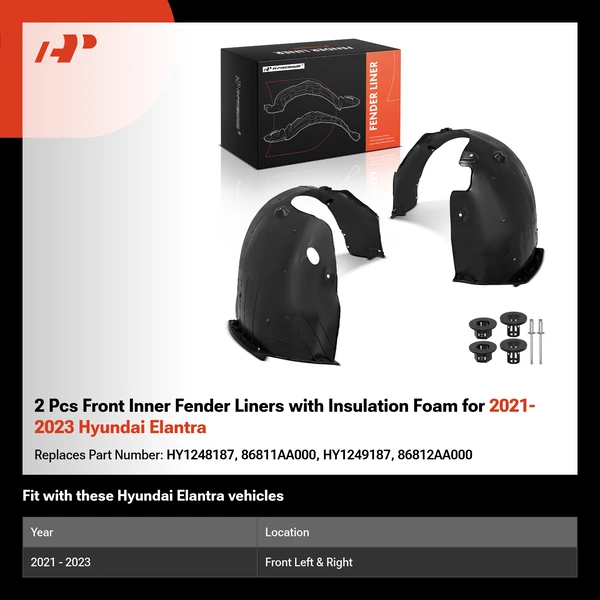 2 Pcs Front Inner Fender Liners with Insulation Foam for 2021-2023 Hyundai Elantra