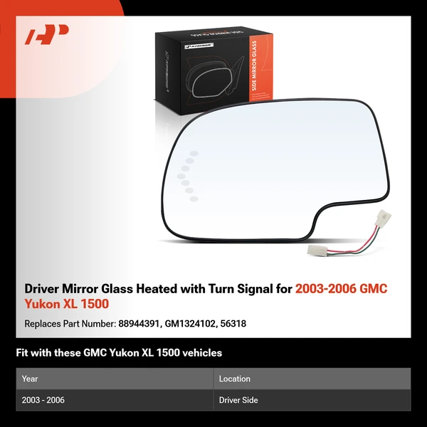 Driver Mirror Glass Heated with Turn Signal for 2003-2006 GMC Yukon XL 1500
