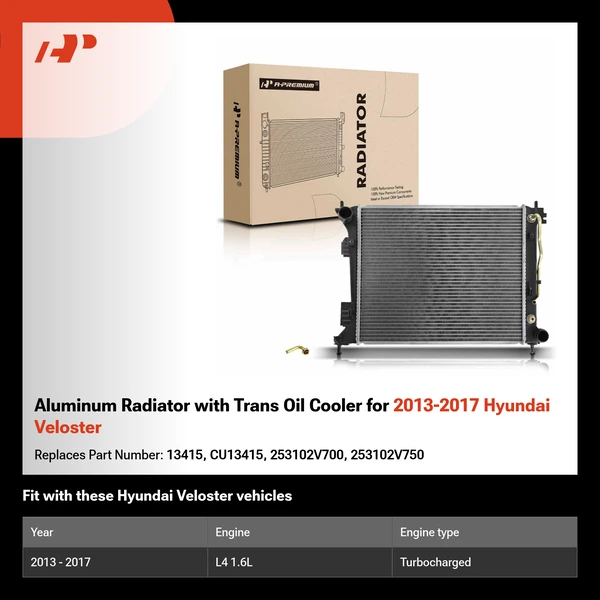 Aluminum Radiator with Trans Oil Cooler for 2013-2017 Hyundai Veloster