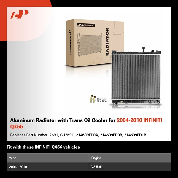 Aluminum Radiator with Trans Oil Cooler for 2004-2010 INFINITI QX56