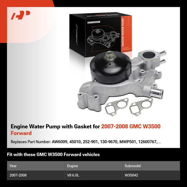 Engine Water Pump with Gasket for 2007-2008 GMC W3500 Forward