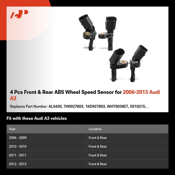 4 Pcs Front & Rear ABS Wheel Speed Sensor for 2006-2013 Audi A3