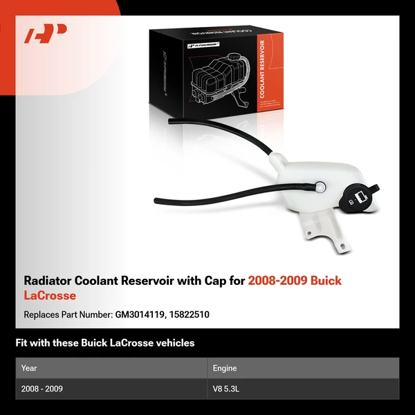 Radiator Coolant Reservoir with Cap for 2008-2009 Buick LaCrosse