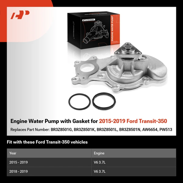 Engine Water Pump with Gasket for 2015-2019 Ford Transit-350