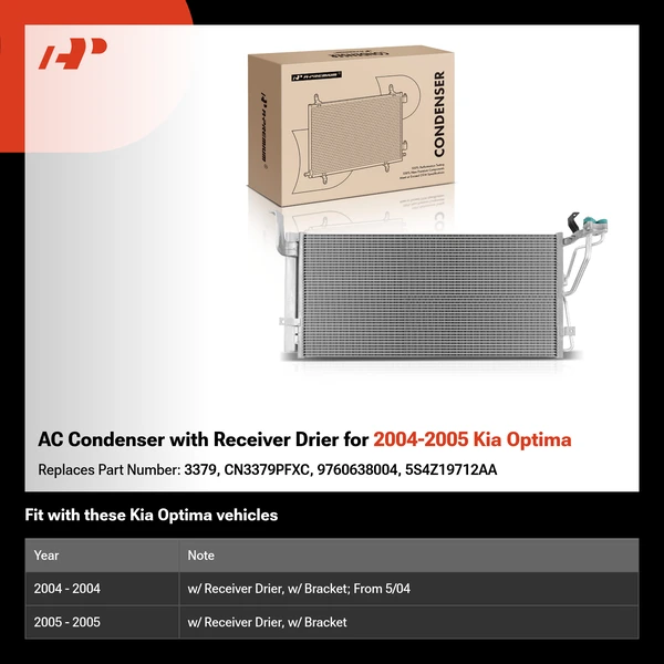 AC Condenser with Receiver Drier for 2004-2005 Kia Optima