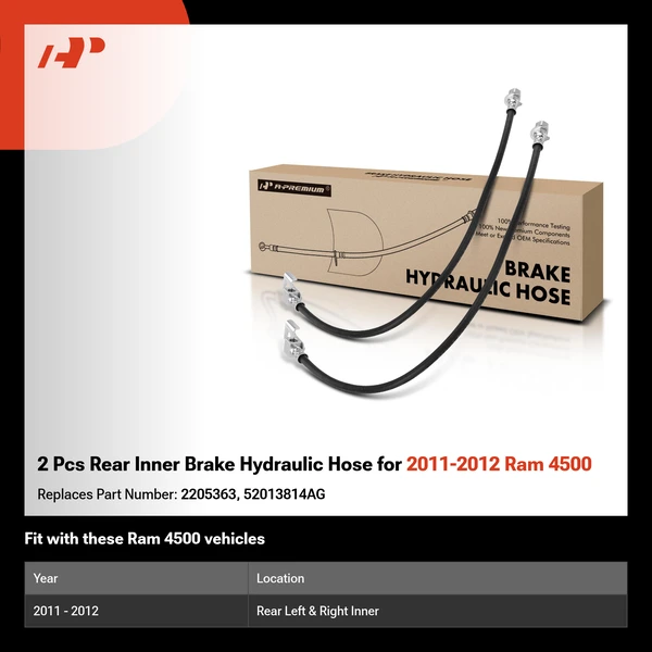2 Pcs Rear Inner Brake Hydraulic Hose for 2011-2012 Ram 4500