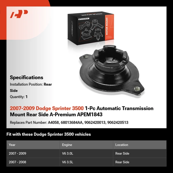 2007-2009 Dodge Sprinter 3500 1-Pc Automatic Transmission Mount Rear Side A-Premium APEM1843