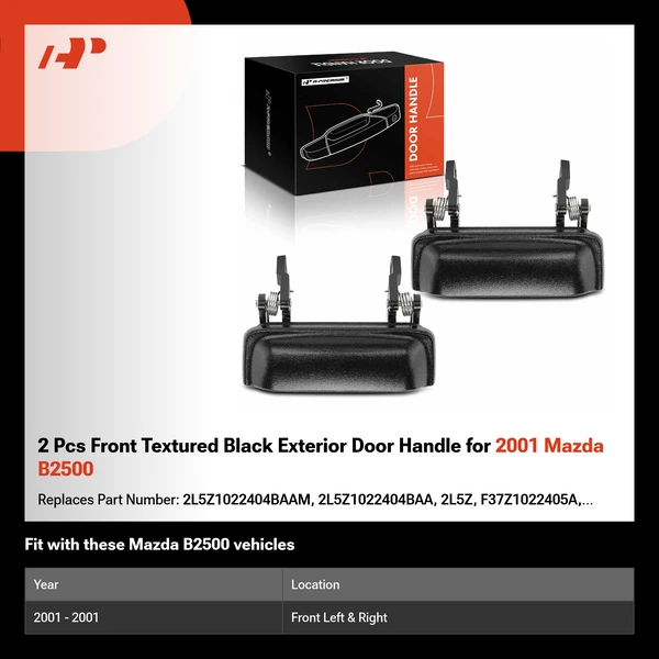 2 Pcs Front Textured Black Exterior Door Handle for 2001 Mazda B2500