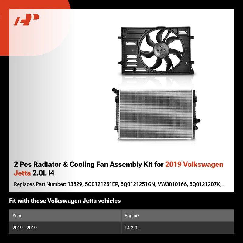 2 Pcs Radiator & Cooling Fan Assembly Kit for 2019 Volkswagen Jetta 2.0L l4
