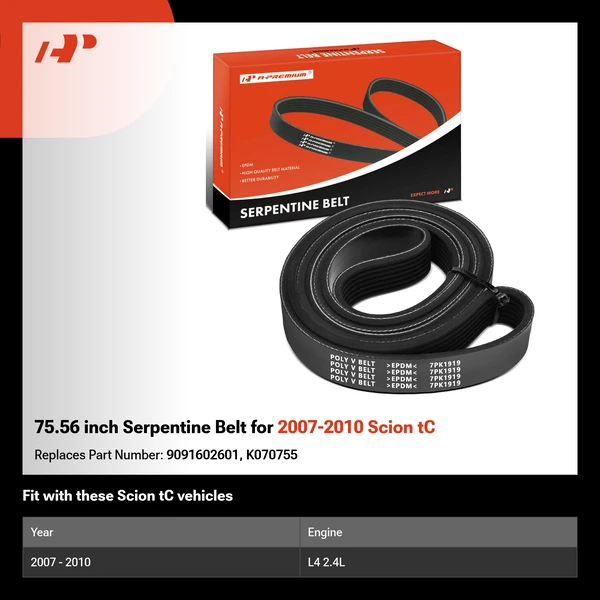 75.56 inch Serpentine Belt for 2007-2010 Scion tC