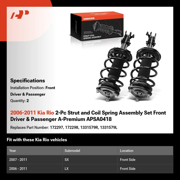 2006-2011 Kia Rio 2-Pc Strut and Coil Spring Assembly Set Front Driver & Passenger A-Premium APSA0418