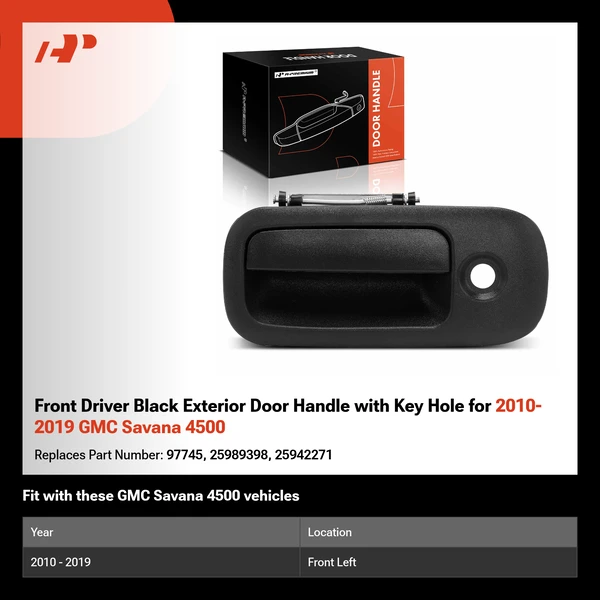 Front Driver Black Exterior Door Handle with Key Hole for 2010-2019 GMC Savana 4500