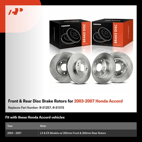 Front & Rear Disc Brake Rotors for 2003-2007 Honda Accord