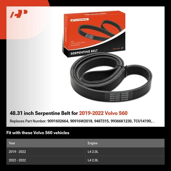 48.31 inch Serpentine Belt for 2019-2022 Volvo S60