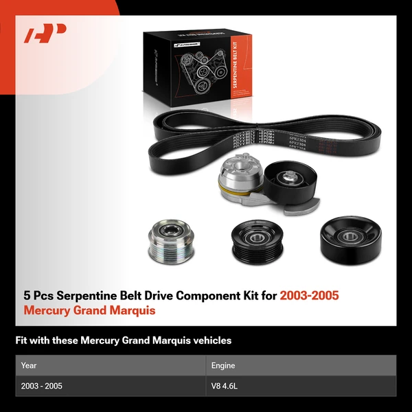 5 Pcs Serpentine Belt Drive Component Kit for 2003-2005 Mercury Grand Marquis