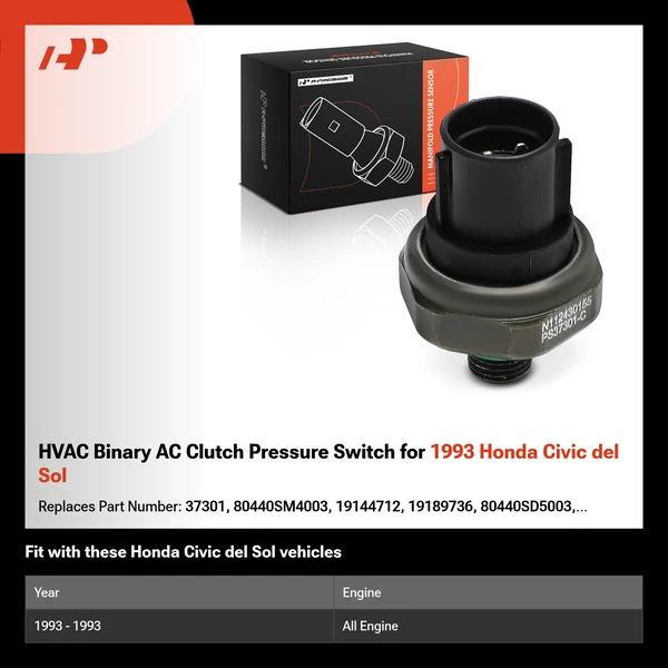 HVAC Binary AC Clutch Pressure Switch for 1993 Honda Civic del Sol
