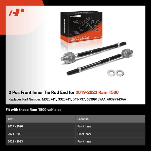 2 Pcs Front Inner Tie Rod End for 2019-2023 Ram 1500