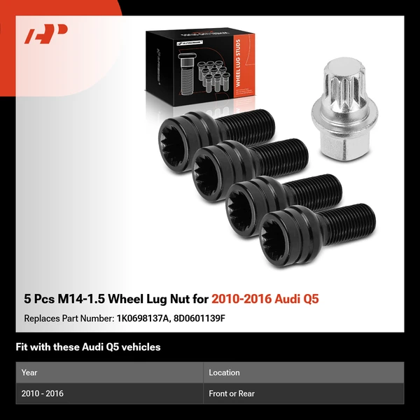 5 Pcs M14-1.5 Wheel Lug Nut for 2010-2016 Audi Q5