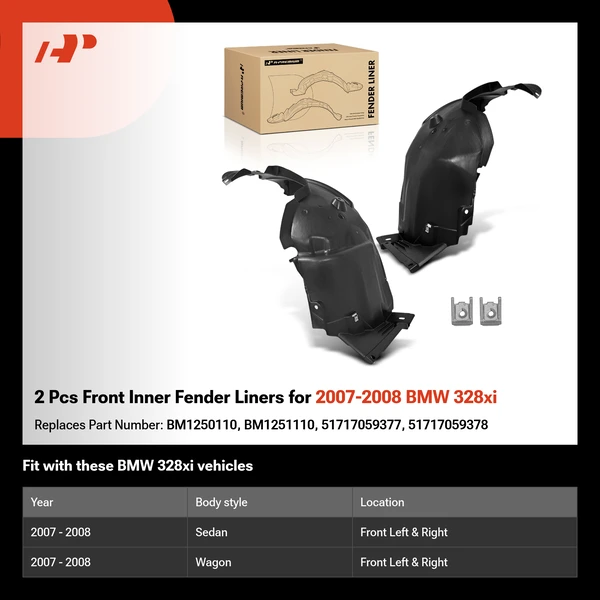 2 Pcs Front Inner Fender Liners for 2007-2008 BMW 328xi