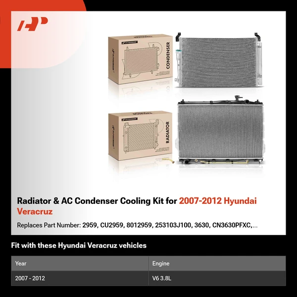 Radiator & AC Condenser Cooling Kit for 2007-2012 Hyundai Veracruz