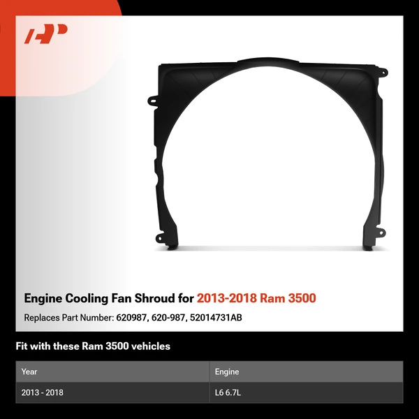 Engine Cooling Fan Shroud for 2013-2018 Ram 3500