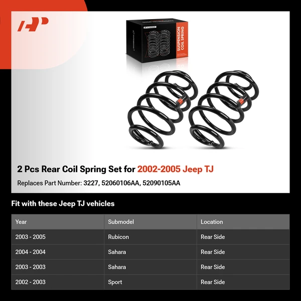 2 Pcs Rear Coil Spring Set for 2002-2005 Jeep TJ