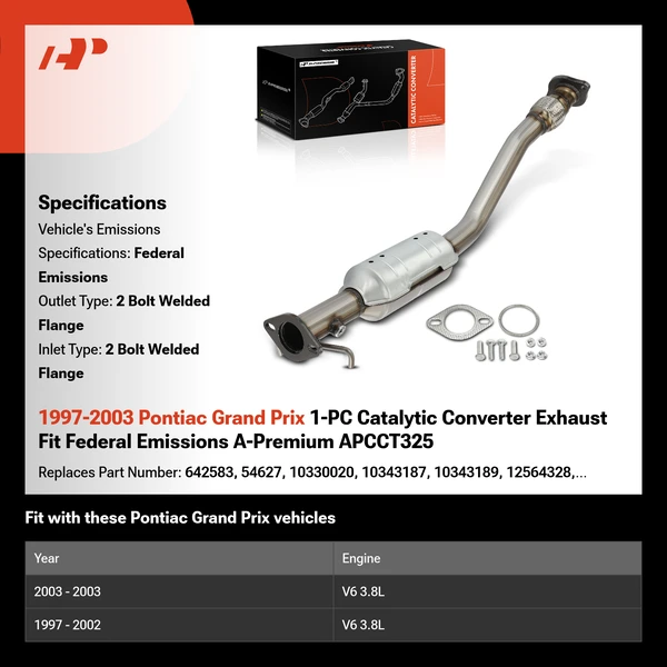 1997-2003 Pontiac Grand Prix 1-PC Catalytic Converter Exhaust Fit Federal Emissions A-Premium APCCT325