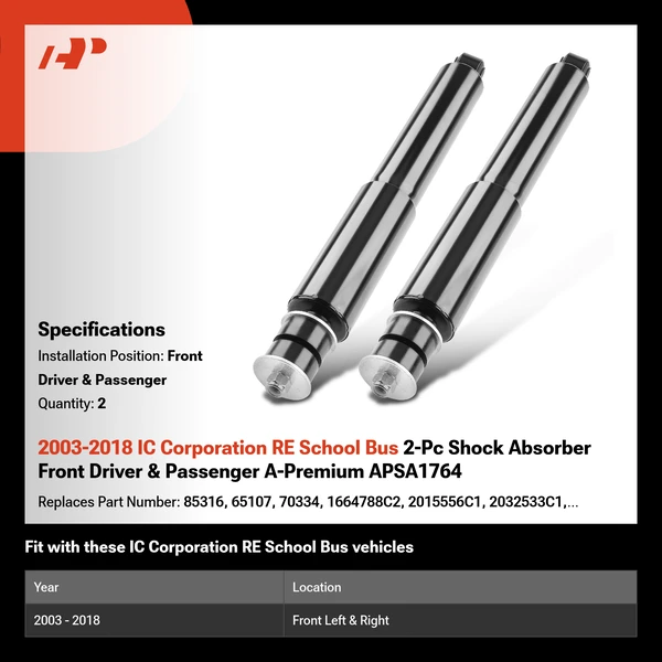 2003-2018 IC Corporation RE School Bus 2-Pc Shock Absorber Front Driver & Passenger A-Premium APSA1764