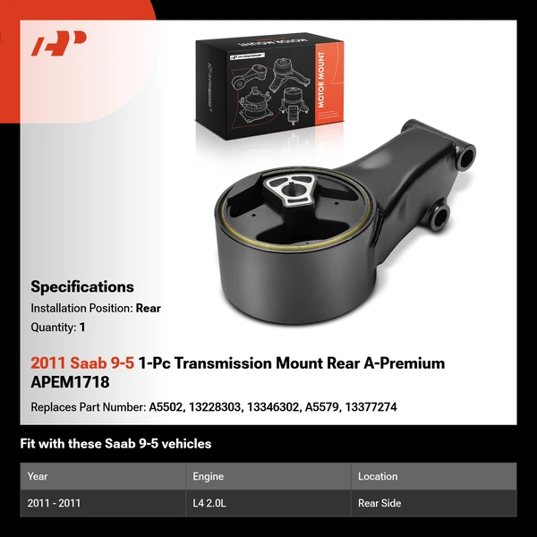 2011 Saab 9-5 1-Pc Transmission Mount Rear A-Premium APEM1718