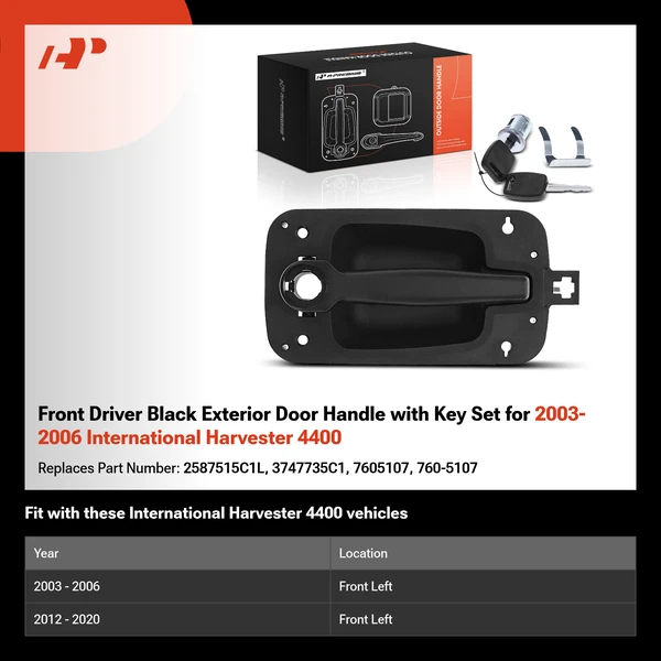 Front Driver Black Exterior Door Handle with Key Set for 2003-2006 International Harvester 4400