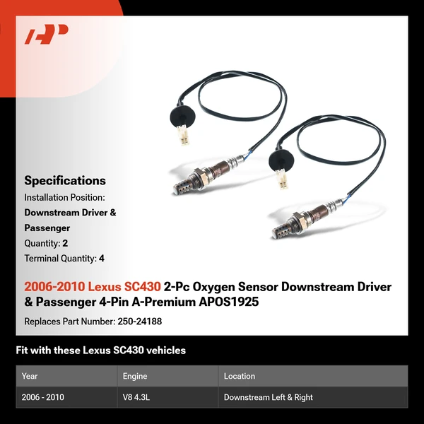 2006-2010 Lexus SC430 2-Pc Oxygen Sensor Downstream Driver & Passenger 4-Pin A-Premium APOS1925